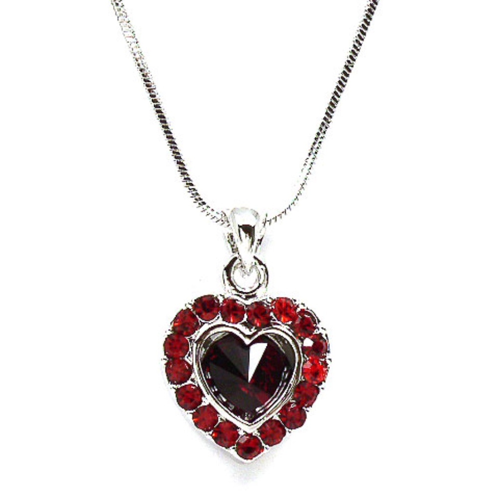 Heart Necklace Austrian Ruby Reds